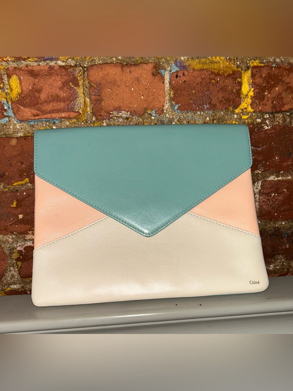 Chloé Colorblock Leather Envelope Clutch- Mint, Blush & Cream